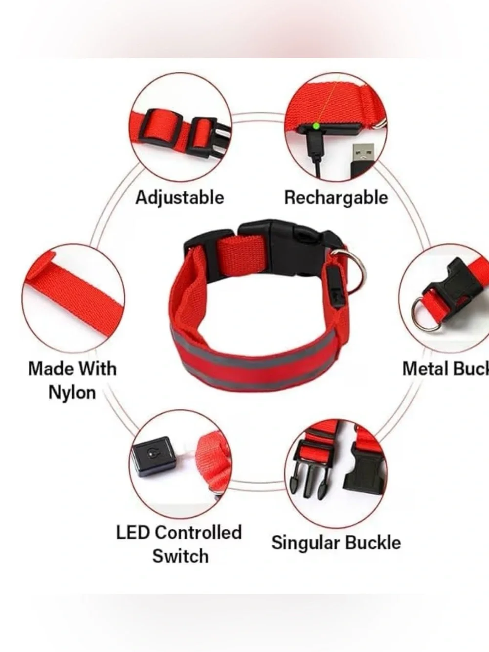 LED Dog Collar Light Up USB Rechargeable Glowing Pet Safety Night Small Red S